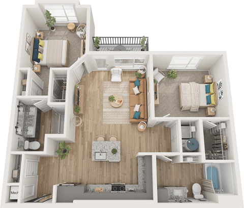 a 3d floor plan of a house with a bedroom and a living room
